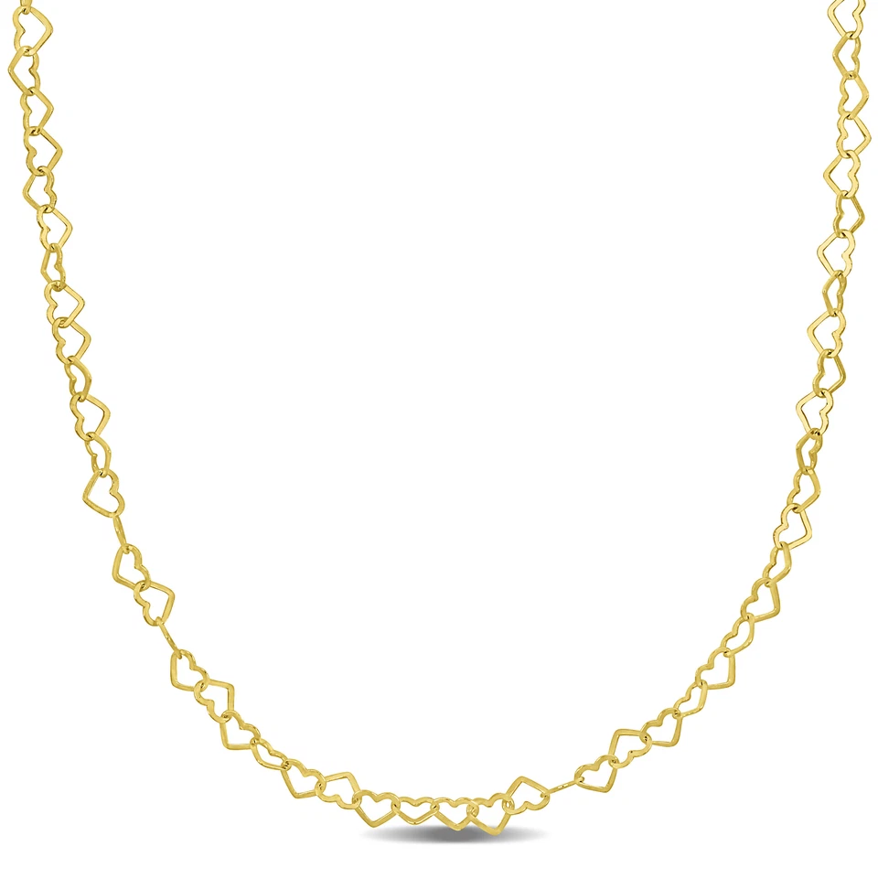 Amour Yellow Plated Sterling Silver 3mm Heart Link Necklace - 18 in.