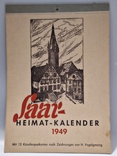 Saar Heimat Kalender 1949 mit 12 K&uuml;nstlerpostkarten Vogelgesang Kirkel Saarland