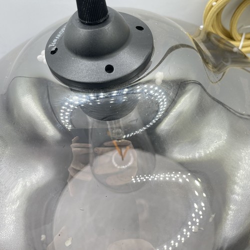 LARGE Glass Pendant Shade 31cm x 25cm IKEA Avery Smoky Grey Bell with Bulb - Picture 5 of 12
