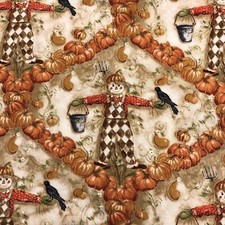 Pumpkin Trellis Scarecrow Fabric, Lightweight Cotton, 2.75 Yards