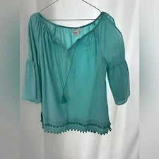 Rafaella Aqua White Stripe Cold Shoulder Top