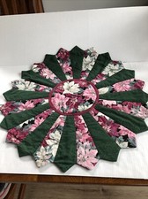 Quilted Table Topper Reversible Hand Pieced and Machine Sewn Round 26  