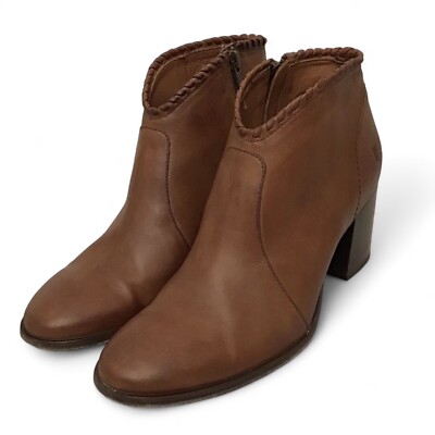 Frye Nora Whipstitch Women’s Zip Ankle Boots Booties Cognac Brown Leather 