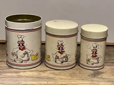 Vintage Daher Design “Chef Cooking Pasta” Kitchen Storage Tins 1983 Crest Ind Co