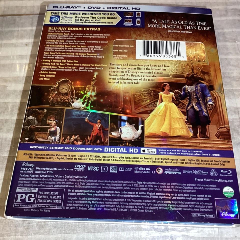 BEAUTY AND THE BEAST DISNEY LIVE ACTION REMAKE 2017 BLURAY/DVD COMBO Foto 3 de 4