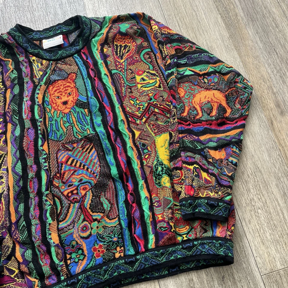 Vintage Coogi Sweater Size Large 3D Knit Animal Print Zebra Giraffe Lion RARE - Image 4 of 4