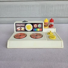 VTG Fisher Price Magic Burner Stove Top Kitchen Toy Toddler Mustard Ketchup 1978