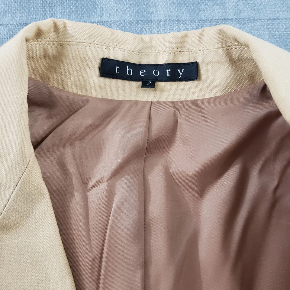 Blazer Theory Mujer 4 Beige Ajustado Dos Botones Elastizado Forrado Chaqueta de Oficina Foto 2 de 4