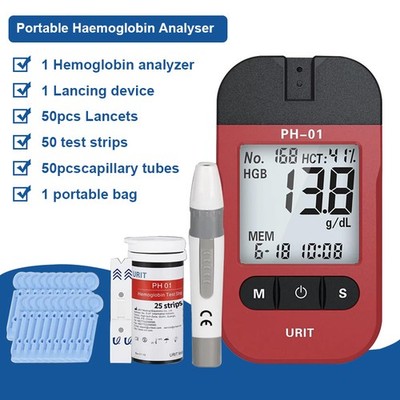 Home Hemoglobin Test Kit - 50 Strips & Meter for Health Level Monitoring