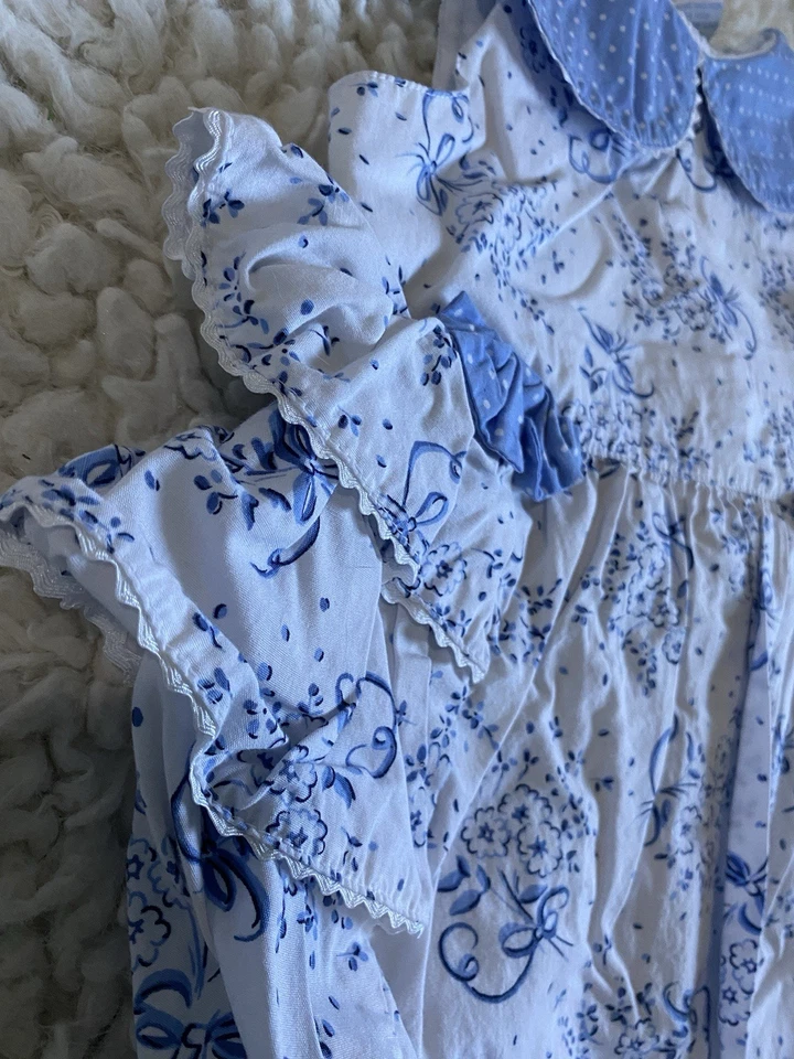 Vintage Bubble Romper 24 Month Floral Blue Ruffles Polka Dots By Miniwear - Image 4 of 4