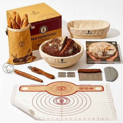 Ultimate Sourdough Starter Kit with Round and Oval Banneton Bread Proofing Ba...