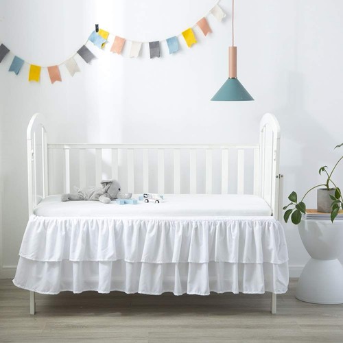 White Ruffled Crib Bed Skirt Double Layer Nursery Toddler Dust Ruffle Bedding... - Picture 7 of 7