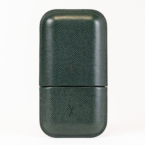 Louis Vuitton Cigar Case Taiga Epicea Etui 3 Robusto Green Leather Vintage