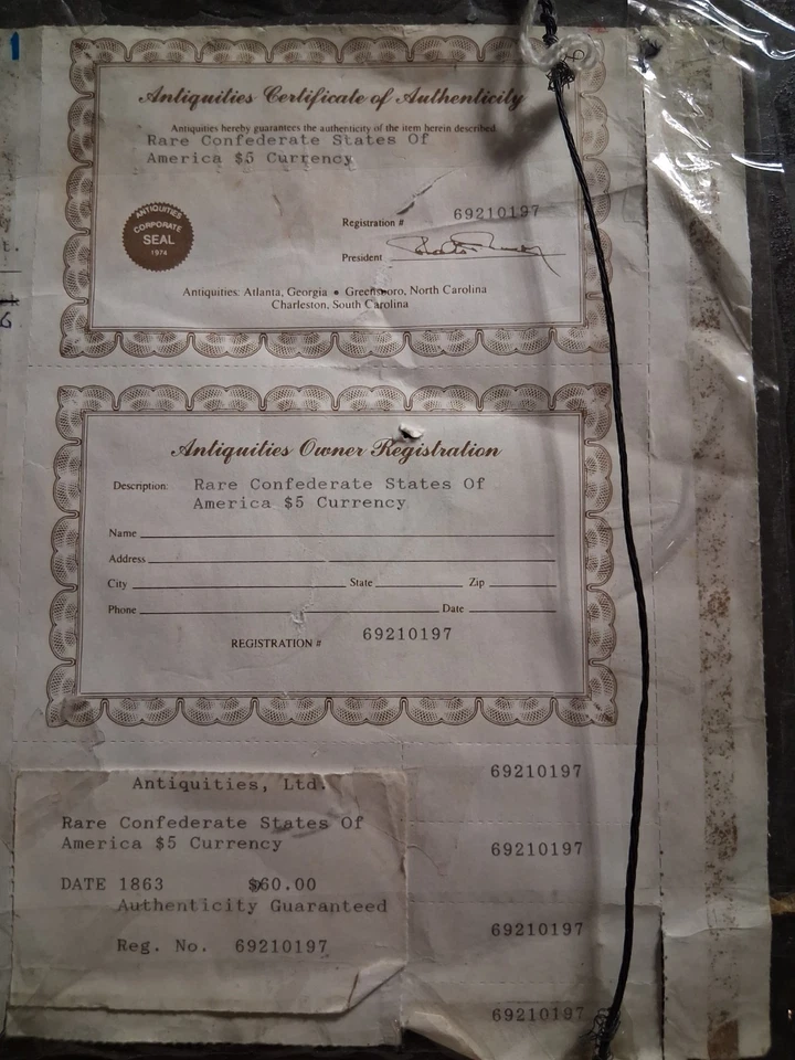 1863 T 60 Confederate States of America CSA $5 Five Dollars VF 25 NICE NOTE! - Image 4 of 4