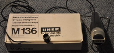 Uher Mikrofon M136, für Tonbandgeräte mit 3 Pol-Stecker in Original-Karton