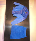 DENX Blue Leather Suede 2-Piece Skirt Suit Set Jacket & Skirt Size M — photo 1