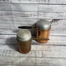 Set Of 2 Vintage Copper Muffineer Powder Sugar Shaker Italian Wood Handle