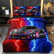 5 Pcs Car Comforter Sets for Boys, Cool Red Blue Lightnings Full-5pcs Red-blue