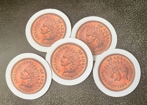 2025 Indian Head Penny Stickers - Beautiful Uncirculated Copper Penny