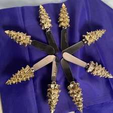 Set of 8 Boston Warehouse Christmas Tree Cheese Spreaders Stainless Steel Knives