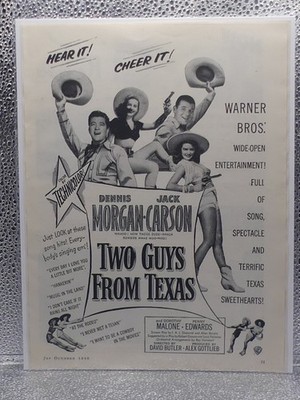 Vintage Two Guys From Texas Movie x2 Warner 1948 Print Advertising Full Page Ad