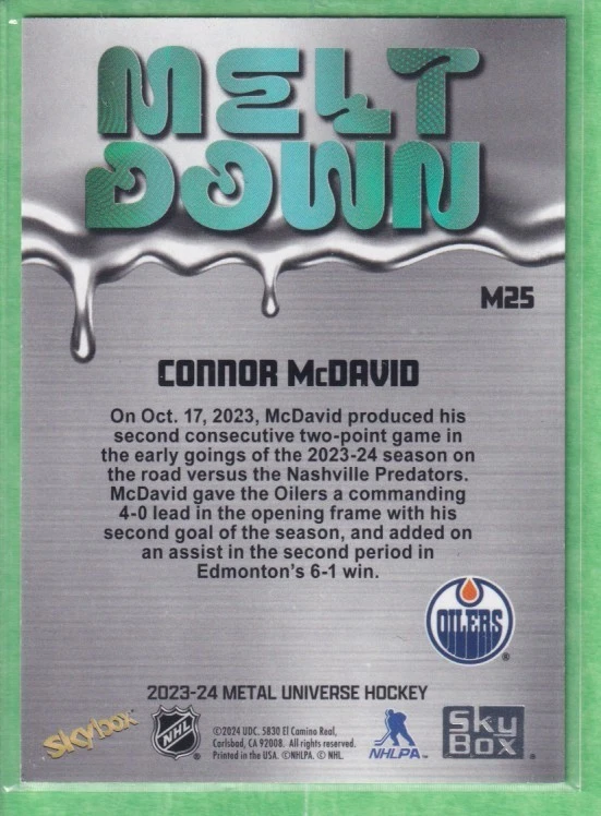 2023-24 Skybox Metal Universe Meltdown #M25 Connor McDavid Edmonton Oilers - Image 2 of 2