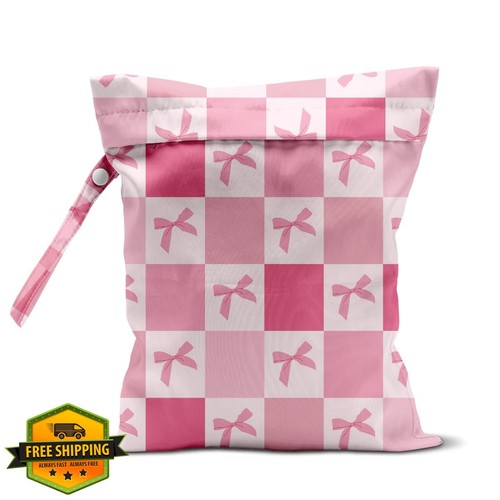 JHFDTY Pink Bow Checker Wet Bag - Afbeelding 1 van 5
