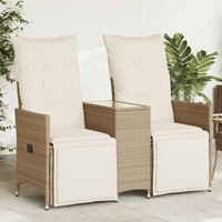 Gartensofa 2-Sitzer Verstellbar Mit Tisch Beige Poly Rattan