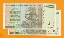 2x Zimbabwe 20 Billion Dollars 2008 P-86 Banknotes UNC consecutive pair