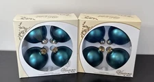 Visions by Holly 4 Each Box 3” Large metallic Teal Glass Ornaments VTG Lot Of 2