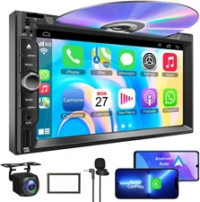 Car Stereo CarPlay Bluetooth Radio Double 2 Din 7" CD DVD Player Backup Camera
