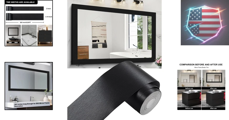 Removable Black Peel and Stick Wallpaper - Elegant Mirror Border Trim 2" x 393" - Image 2 of 4