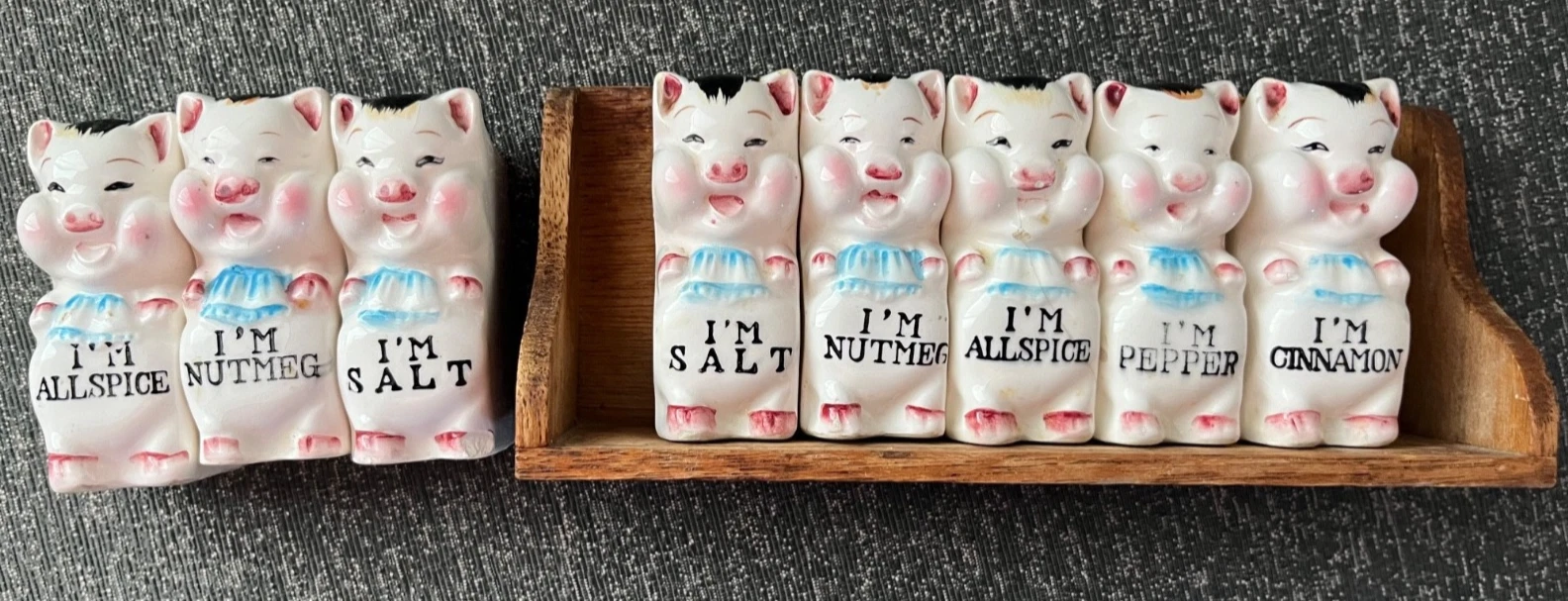 Vintage RARE Pig MCM Spice Shakers with Wood Rack Japan
Opens in a new window or tab