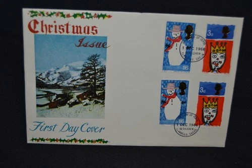 GB first day cover 1966 Christmas with phosphor and ordinary sets on same cover