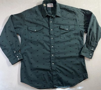 Roper Western Shirt Mens XL Horse Print Pearl Snap Cowboy Rodeo Green