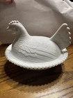 Vintage Indiana Milk Glass Hen on Nest Beaded Edge Covered Dish White, 7 “