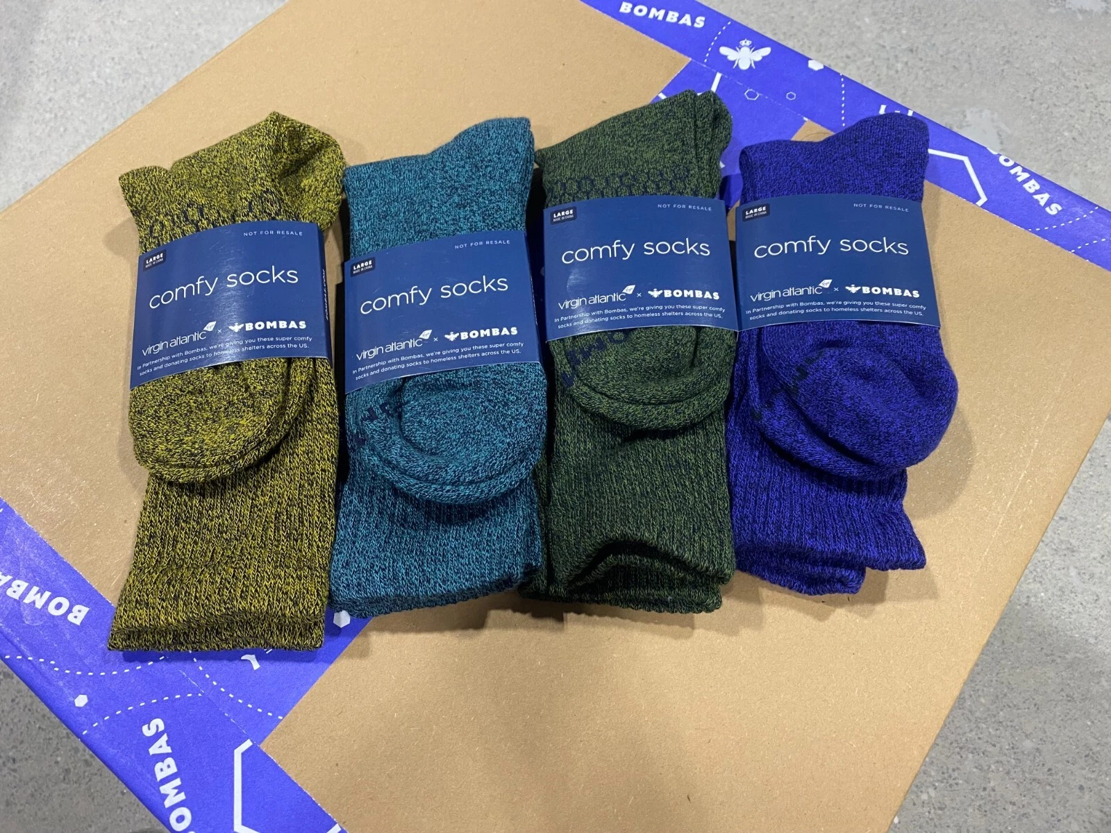 [4 Pairs] BOMBAS x Virgin Atlantic Calf Socks - Blueberry/Surf Navy/Pine/Desert