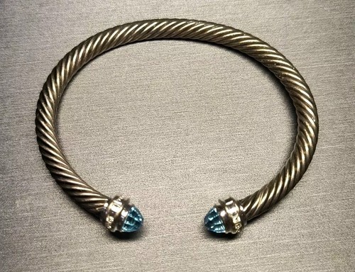 David Yurman Sterling Silver 18k Blue Topaz & Diamond Bracelet - 第 1/5 張圖片