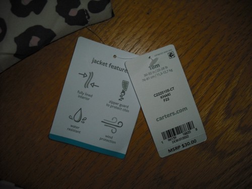 Toddler Girls NWT Carter's Jacket Fleece Lined Cheetah Water Resist Sz:18-24mos - Picture 4 of 4