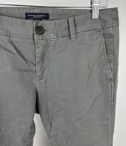Pantalones chinos vintage BANANA REPUBLIC tiro bajo caqui S elásticos gris pierna acampanada Y2K - Imagen 3 de 14