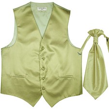 New men tuxedo vest waistcoat ascot horizontal stripes prom sage green formal