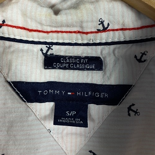 Tommy Hilfiger Womens Small Petite Button Up Shirt Pink Stripe Anchor Cute - Picture 2 of 18