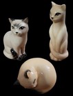 New Listing3 Piece Ceramic Porcelain Siamese Cat Figurines Stretch Sitting Curled Ball Vtg