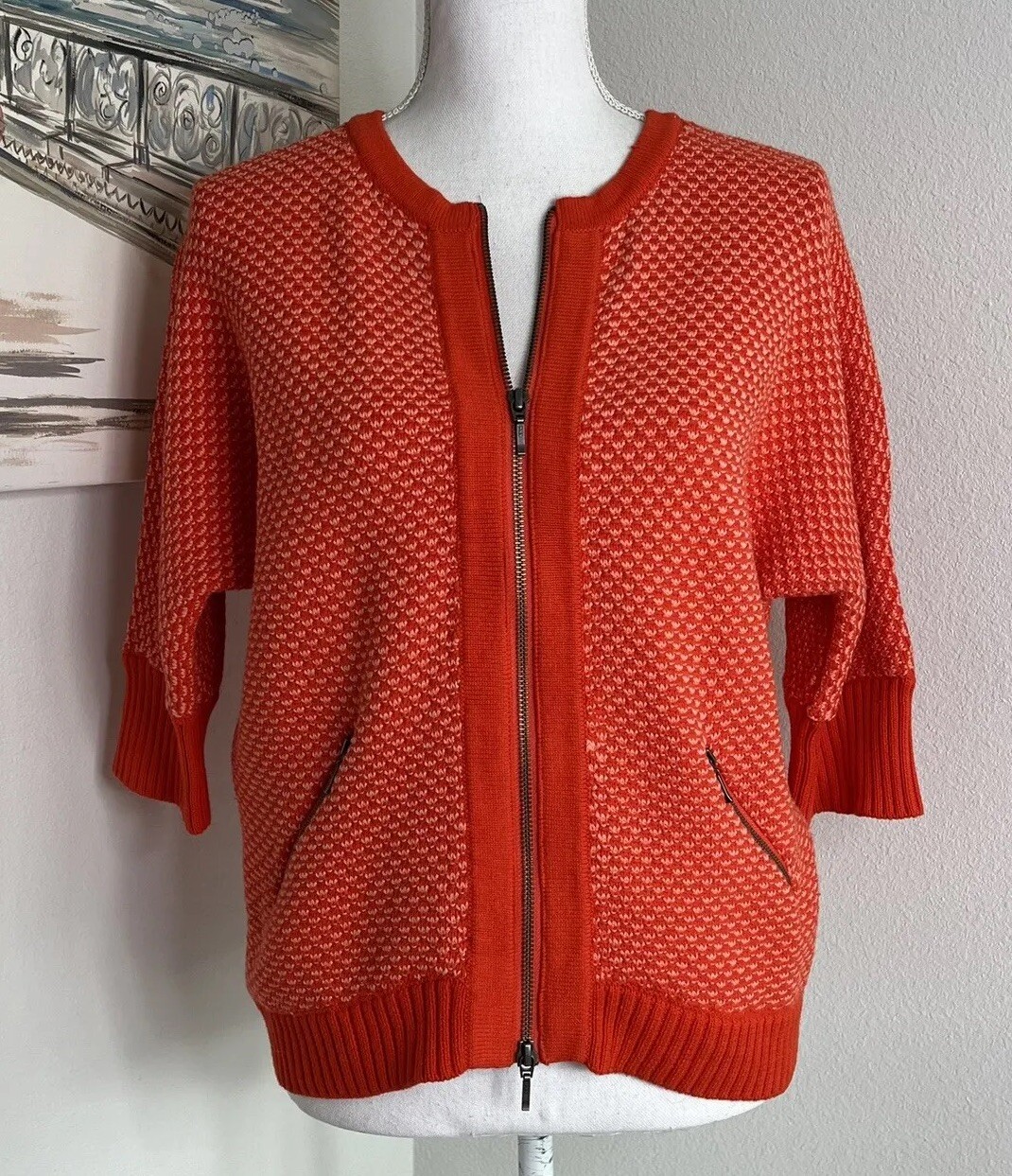 CAbi Women’s Orange Patterned Cocoon Zip Front Ca… - image 2
