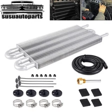 4 Rows Aluminum Remote Transmission Oil Cooler Radiator Converter Kit Universal