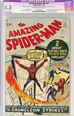 Amazing Spider-Man #1 CGC 8.0 Restored 1963 Key Grail Silver Age
