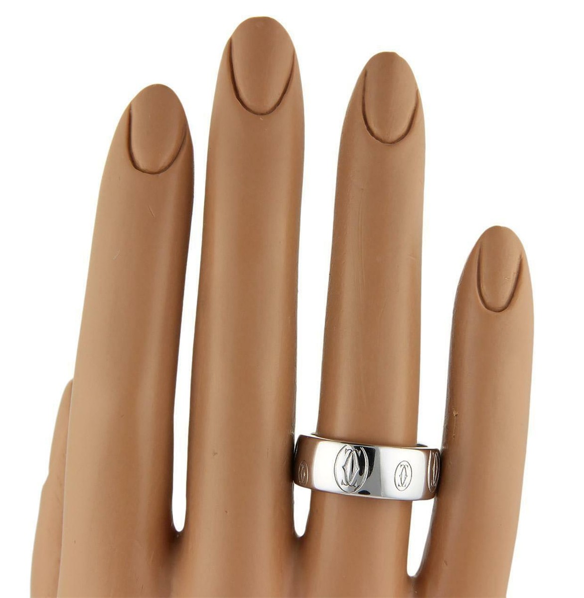 Cartier 18K White Gold Happy Birthday Logo 8mm Band Ring