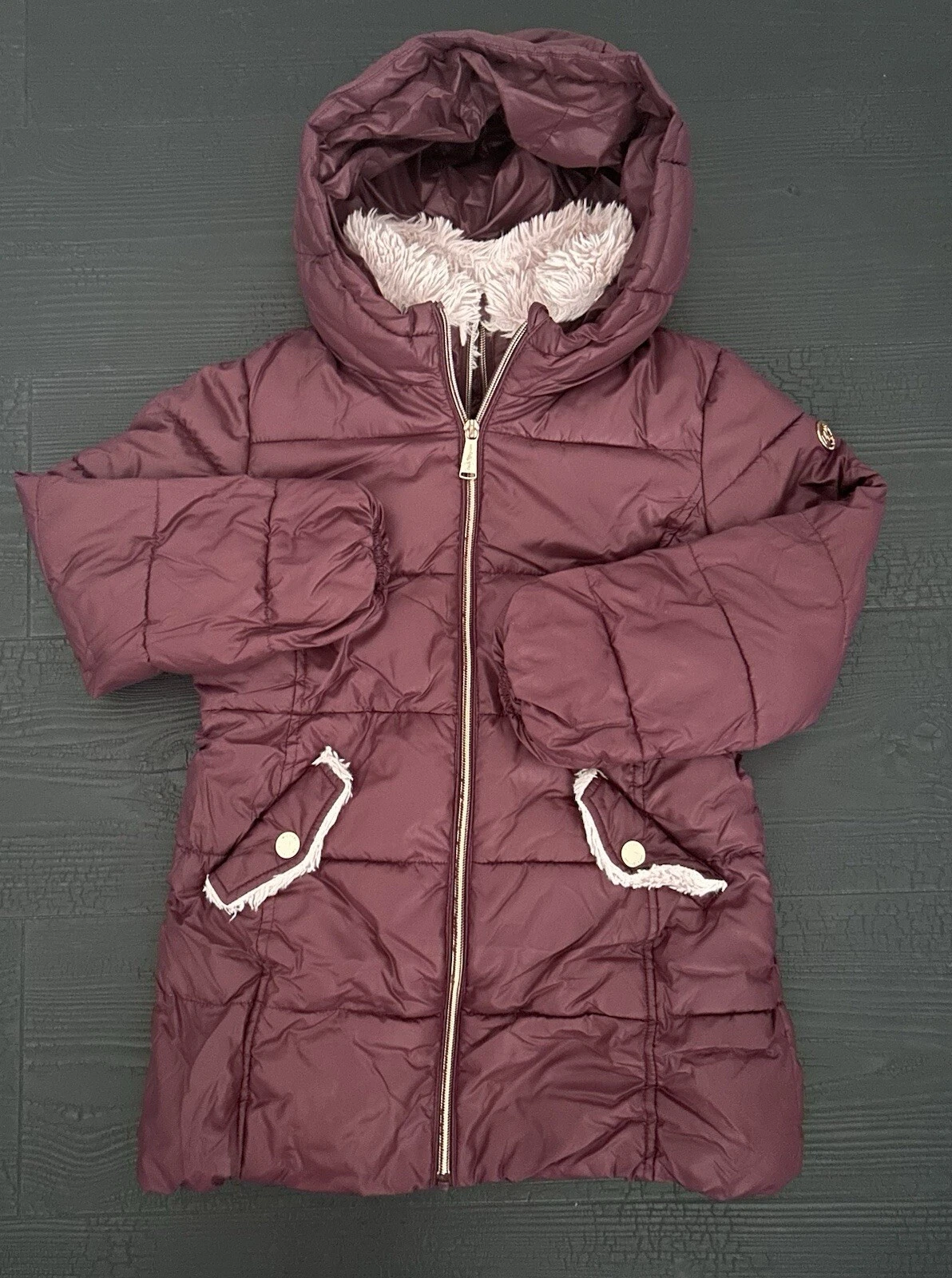 Giacca cappotto Michael Kors bambina doppia zip bordeaux taglia UK 6 anni