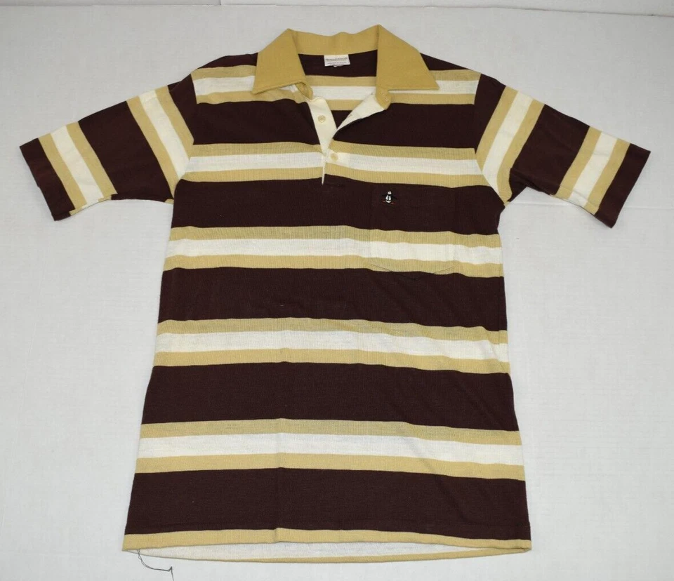 Camisa Penguin De Colección Grand Slam Munsingwear Talla XS/S 80s Marrón Rayas Marfil Polo Foto 2 de 4
