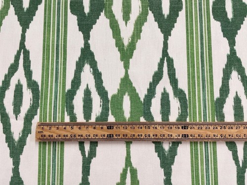 Boho Bali Ikat Stripe Cotton Green/Ivory Double Width Curtain Blind Craft Fabric - Picture 6 of 6